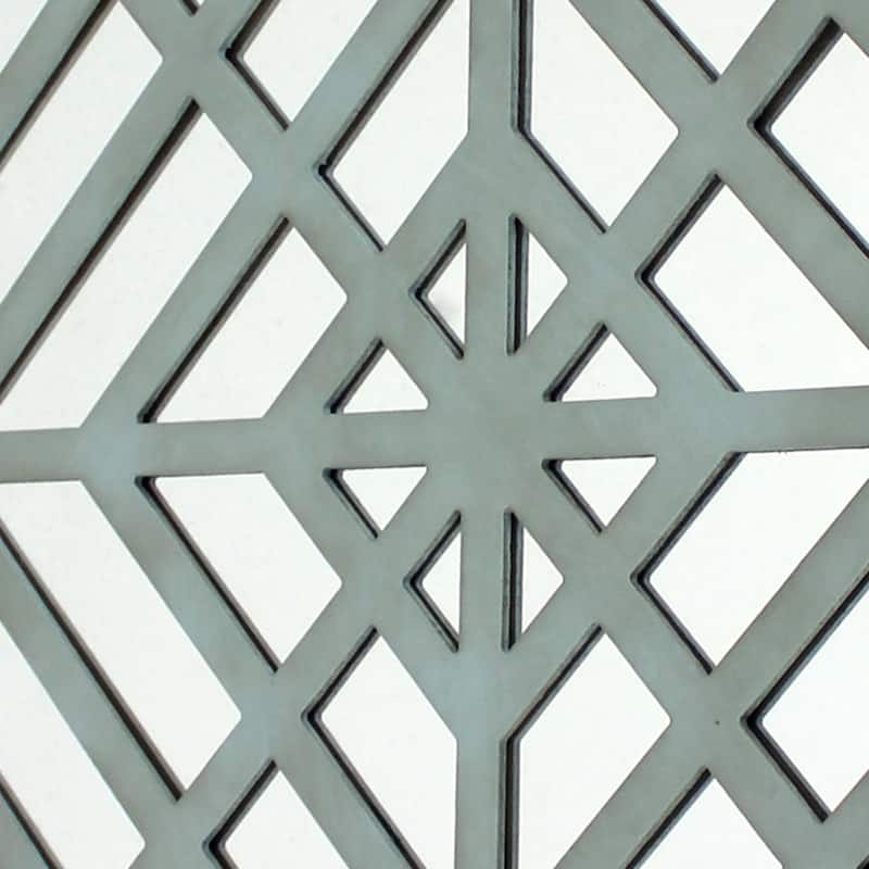 Contemporary Mirrored Wall Decor Set of 2 with Geometric Overlay on Top, Blue and Silver