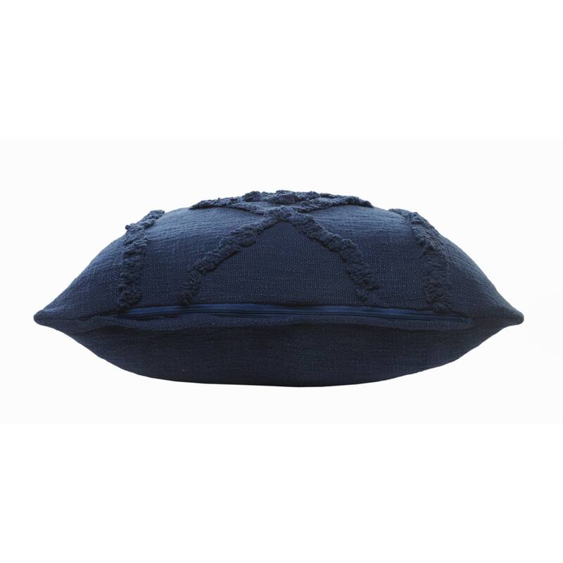 20" Navy Blue Hand Woven Diamond Tufted Square Throw Pillow