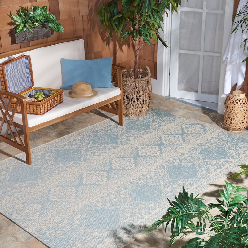 SAFAVIEH Beach House Belina Indoor/ Outdoor Waterproof Patio Backyard Rug - 3' x 5' - Cream/Aqua