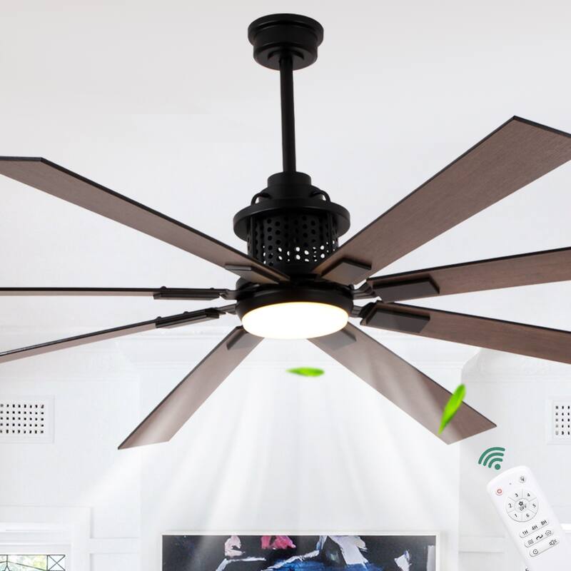 Cusp Barn 72 Inch Indoor/Outdoor Black Modern Large Ceiling Fan with Lights and Remote, Reversible Quiet DC Motor Ceiling Fan - Black