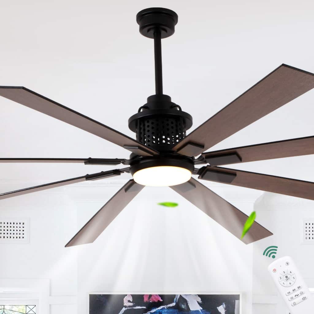 Cusp Barn 72 Inch Indoor/Outdoor Black Modern Large Ceiling Fan with Lights and Remote, Reversible Quiet DC Motor Ceiling Fan
