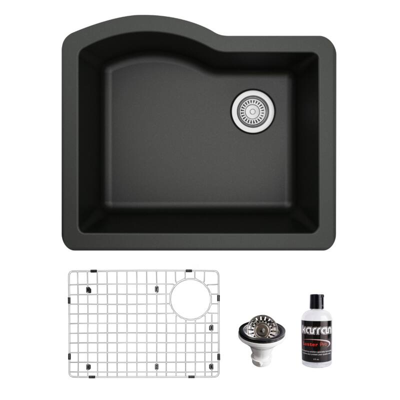 Karran Undermount Quartz 24 in. Single Bowl Kitchen Sink Kit - Black