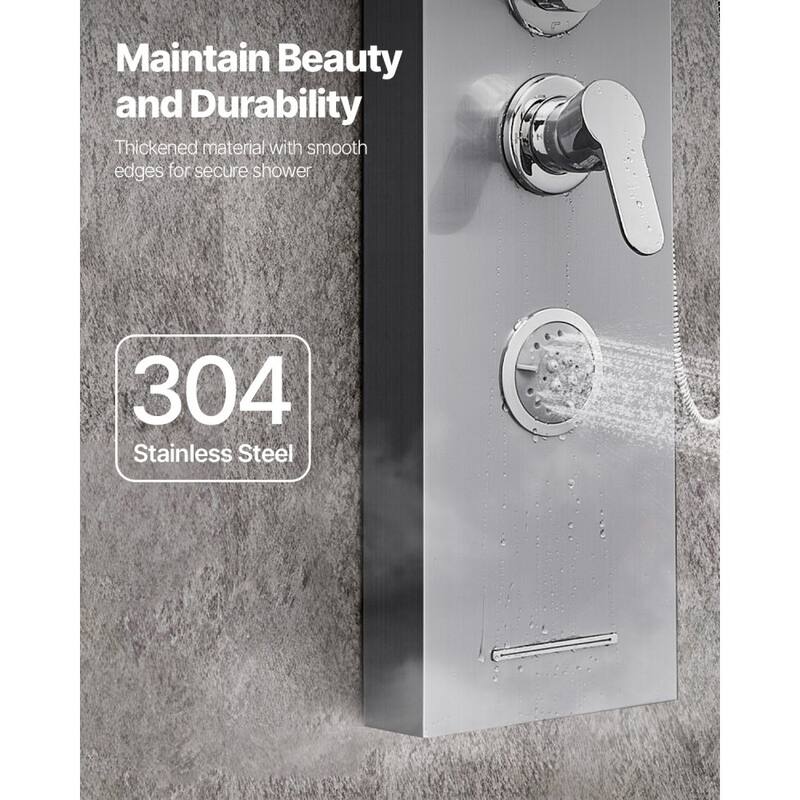 Silver Stainless Steel 5-in-1 Shower Panel Tower System with Rainfall, Waterfall, Jets and Handheld - 53.0x 7.9x 18.1 inch