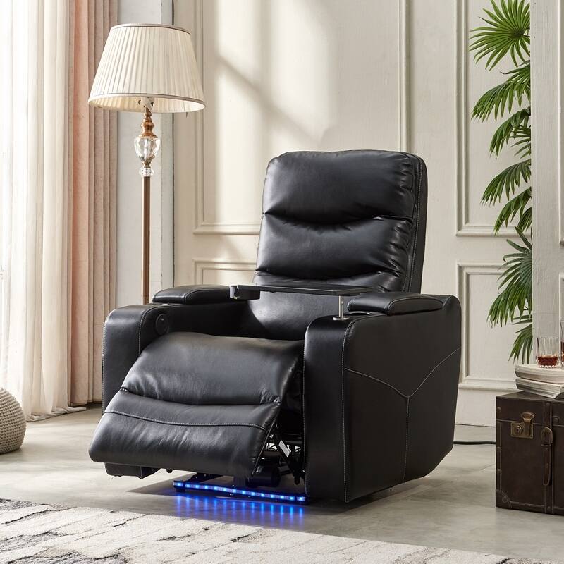 Multifunctional Electric Recliner Sofa with Writing Board, Cup Holder, LED Ambient Lighting, Storage Armrest and Charging Port