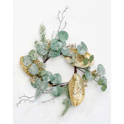 4.5" Frosted Green Leaves Candle Ring - 11
