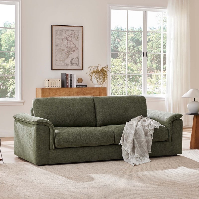 Spruce & Spring Upholstered Curved 3 Seat Sofa for Living Room