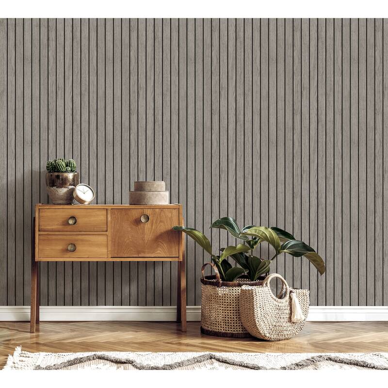 Fine Decor Manolo Grey Wooden Slat Wallpaper
