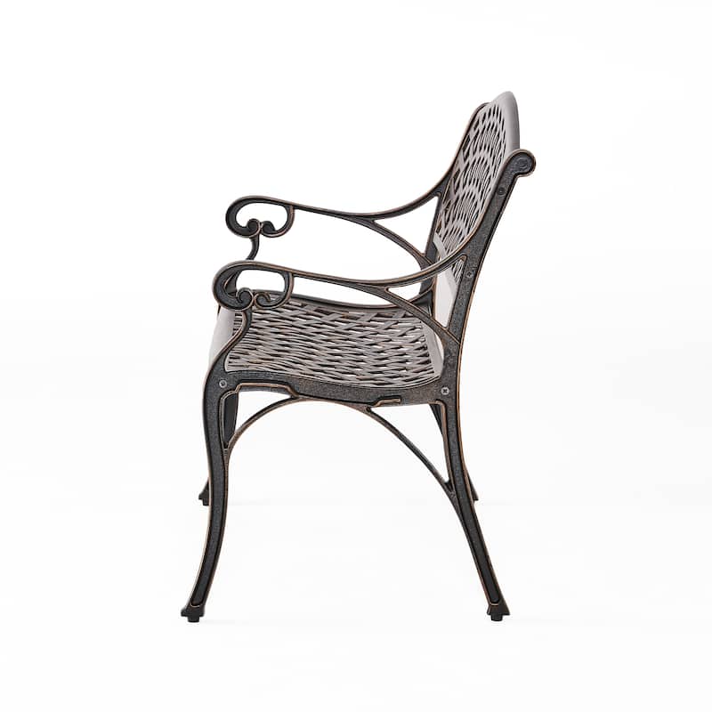 Roomfitters Spencer Outdoor Cast Aluminum Bench, Decorative Patio Garden Seating, Copper