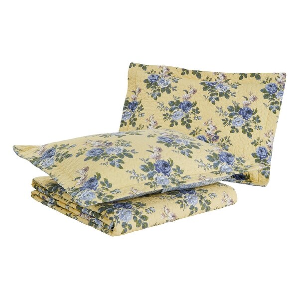 Laura Ashley Linley Cotton Reversible Full/Queen- Quilt Set - On