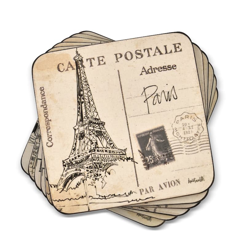Pimpernel Set of 6 Postcard Sketches Coasters - 4 Inches Sq. - 4 Inches Sq.