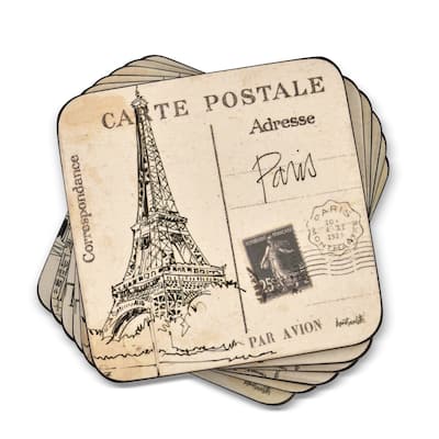 Pimpernel Set of 6 Postcard Sketches Coasters - 4 Inches Sq.