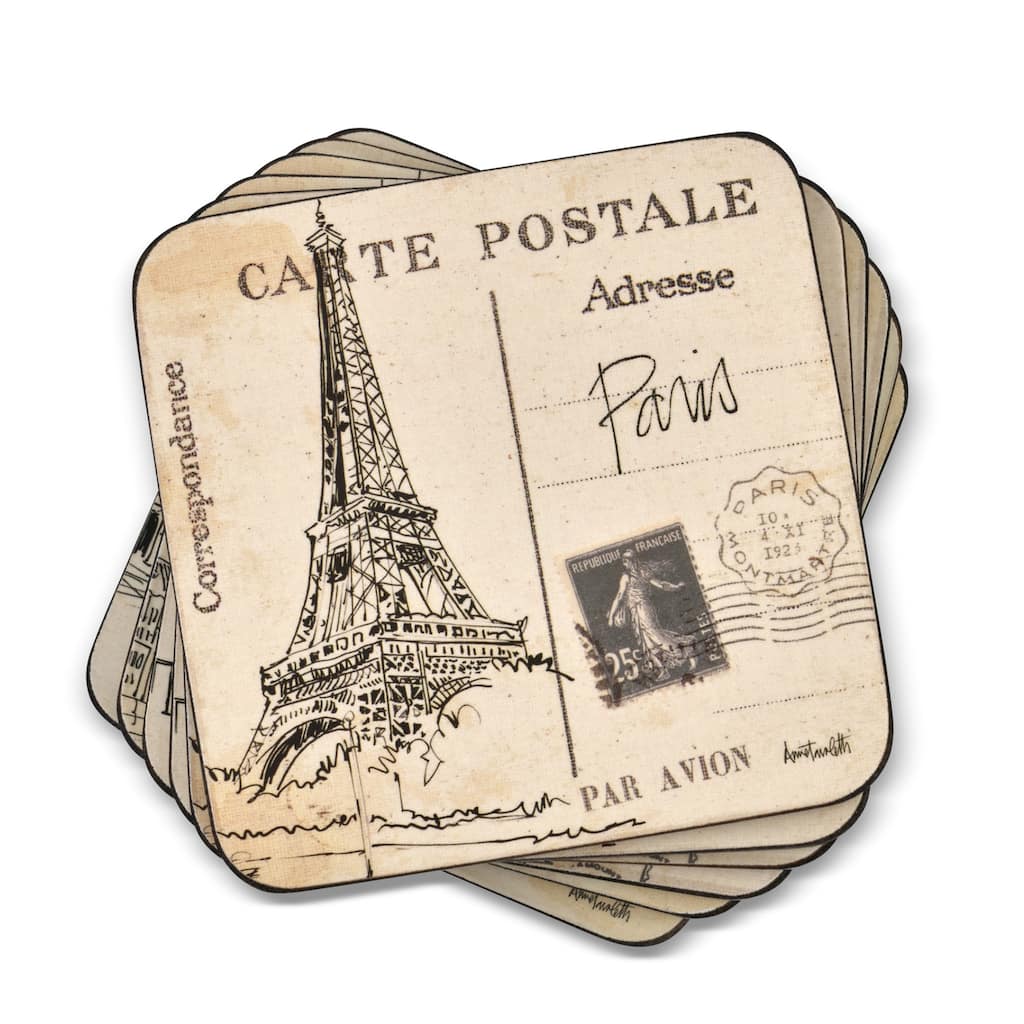 Pimpernel Set of 6 Postcard Sketches Coasters - 4 Inches Sq.