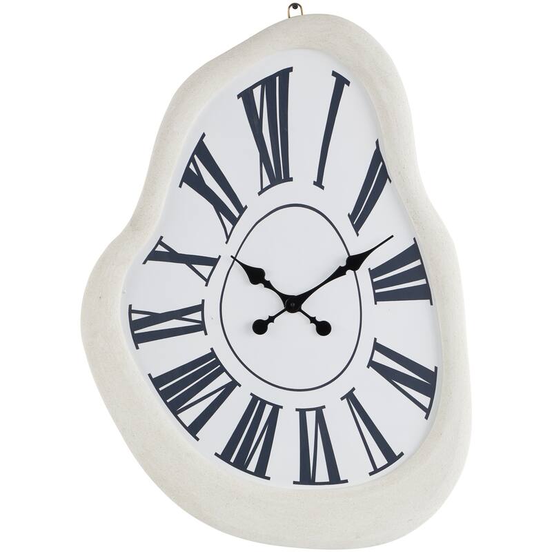 Wooden Abstract Wavy Wall Clock with Roman Numerals - White - Roche River Decor - White - 23"W, 31"H