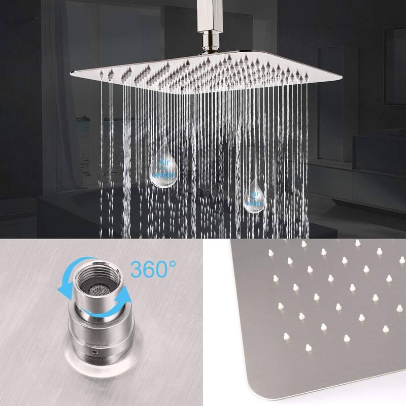 Proox 12" Brushed Finished Squared Rain Shower Combo Set w/ Hand Shower - 12 inch