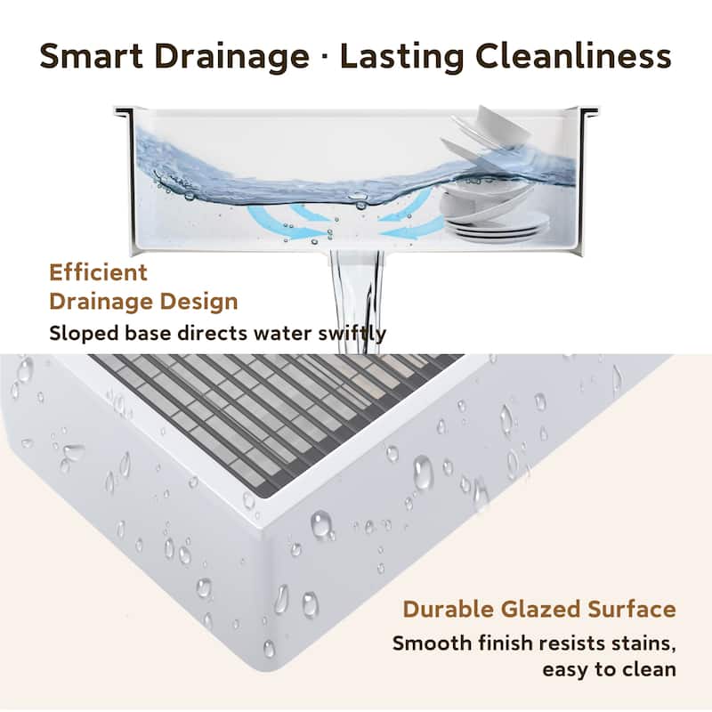 33 in. Drop-In Single Bowl Fireclay Workstation Kitchen Sink with Drying Rack & Cutting Board - Includes Accessories