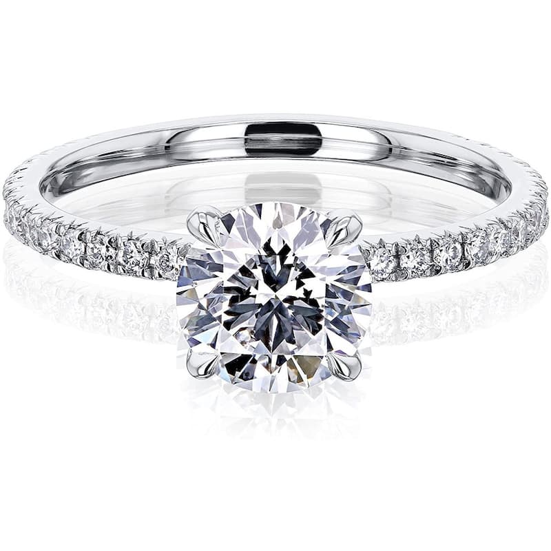 Kobelli 1.3 Carats Lab Grown Diamond IGI Certified 14k Solid Gold Near Eternity French Pavé Lumière Engagement Ring - 5 - White