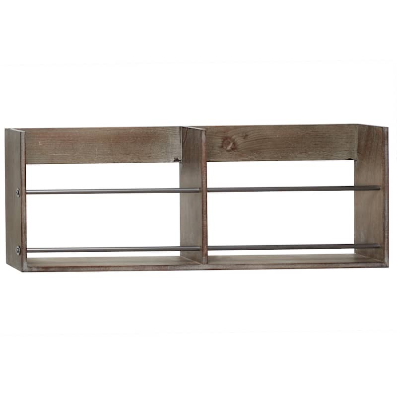 Large Rustic Style Rectangular Gray Metal & Brown Wood Wall Shelf, 31.4" x 12"