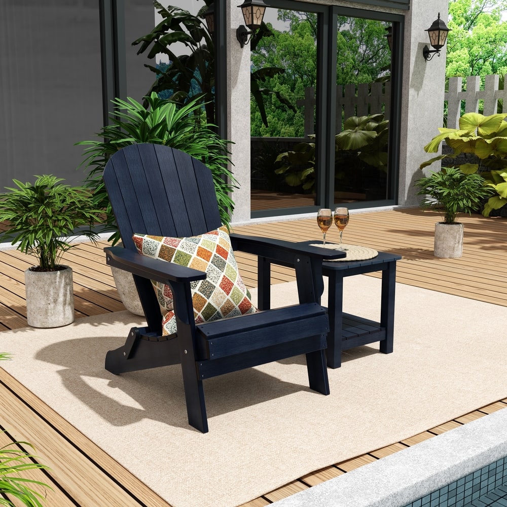 Vineyard HIPS Outdoor Folding Eco-Friendly All Weather Seashell Adirondack Chair with Side Table (2-Piece Set)