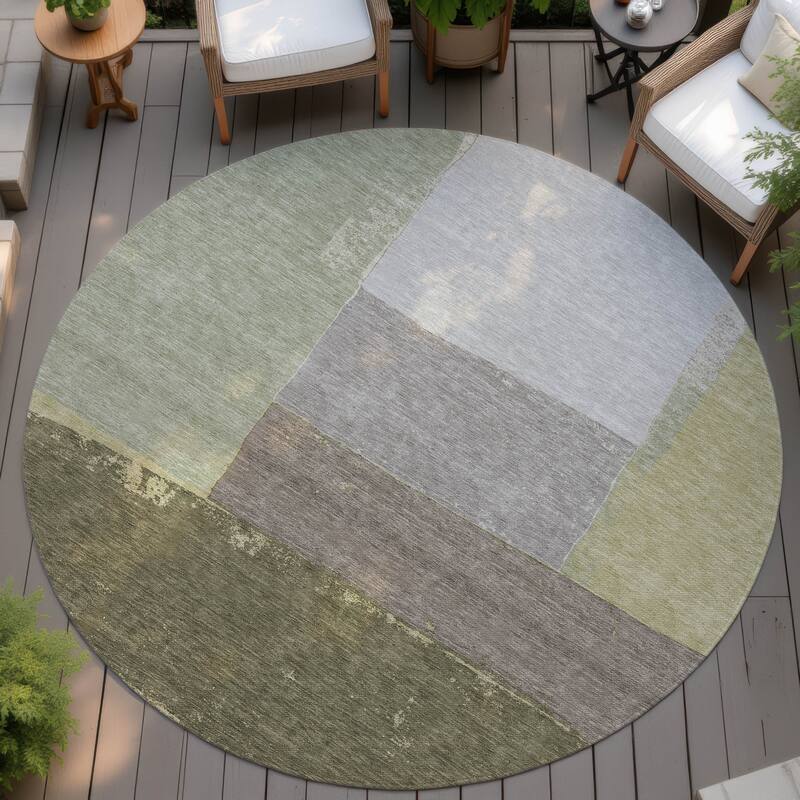 Machine Washable Indoor/ Outdoor Abstract Kraig Chantille Rug - Olive - 8' x 8'