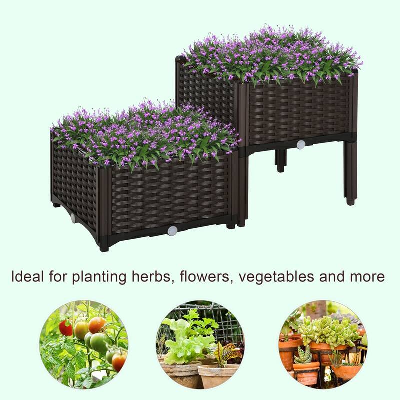 Grey Polypropylene Elevated Planter Box for Vegetables and Flowers - 15.75" L x 15.75" W x 17.3" H-tall