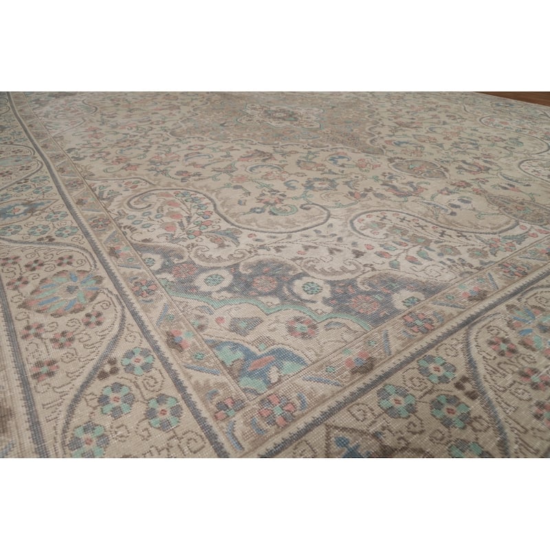 Floral Tabriz Persian Area Rug Oriental Hand-Knotted Wool Carpet - 9'3"x 12'4"