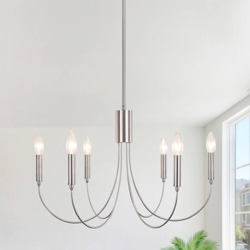 6-Light Modern Candlestick Hanging Linear Chandelier Lighting Island Chandelier for Kitchen Island - Nickel