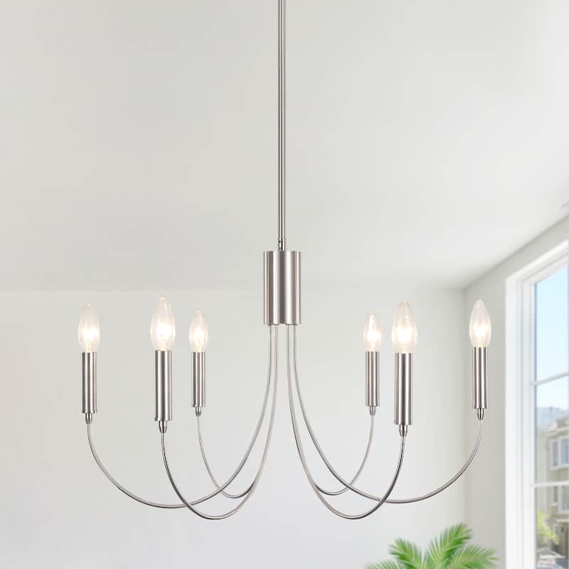 Farmhouse style 6 - Light Metal Candle Chandelier for Kitchen Dining Room - N/A - Sand nickel