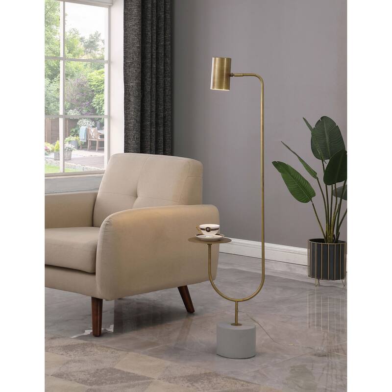 Corletta Antique Brass and Grey Floor Lamp with Round Tray - Antique Brass