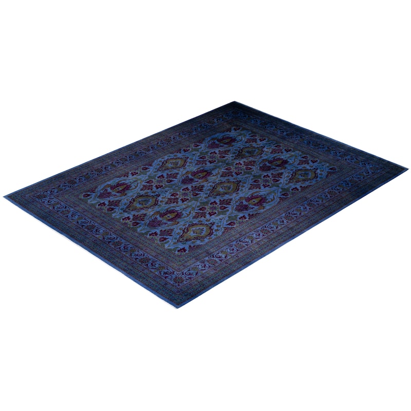 Overton Hand Knotted Wool Contemporary Overdyed Blue Area Rug - 10' x 14'