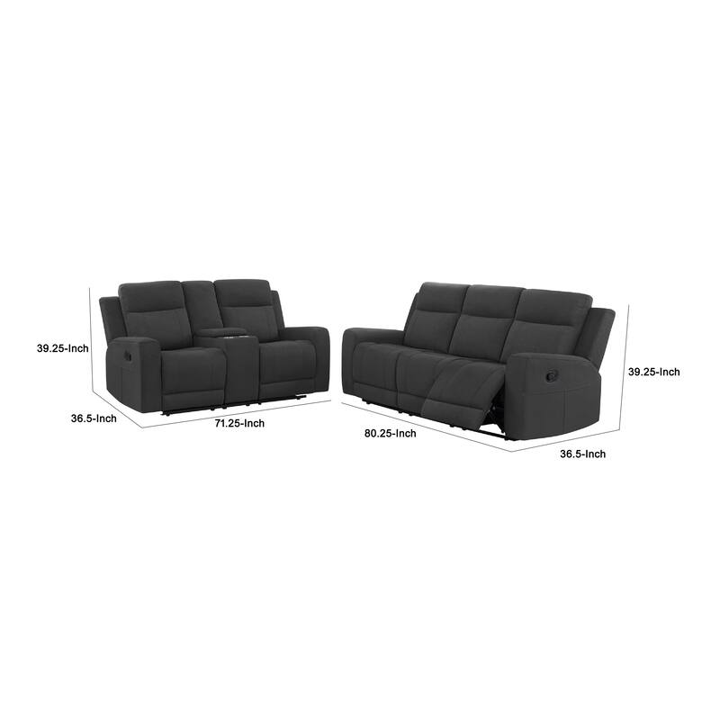 Krio 2pc Manual Reclining Sofa and Loveseat Set, Gray Faux Leather