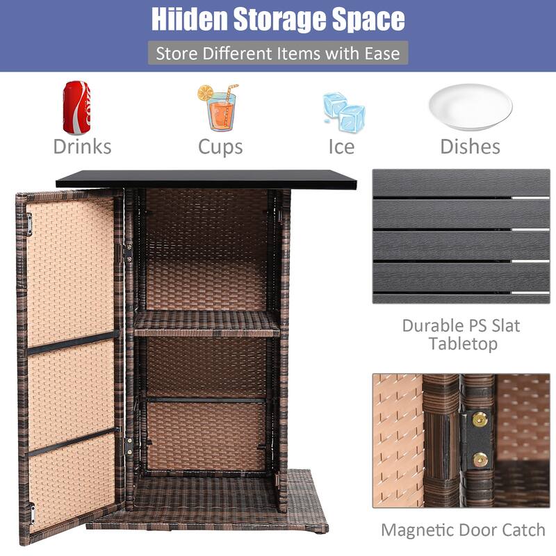 Costway 5PCS Patio Rattan Bar Table Stool Set Hidden Storage Shelf