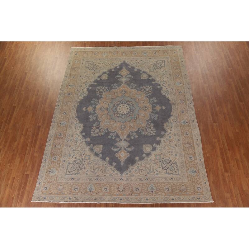 Hand Knotted Oriental 100% Wool Carpet Traditional Medallion Greys & Charcoal Tabriz Area Rug - 12' 5'' X 9' 7''