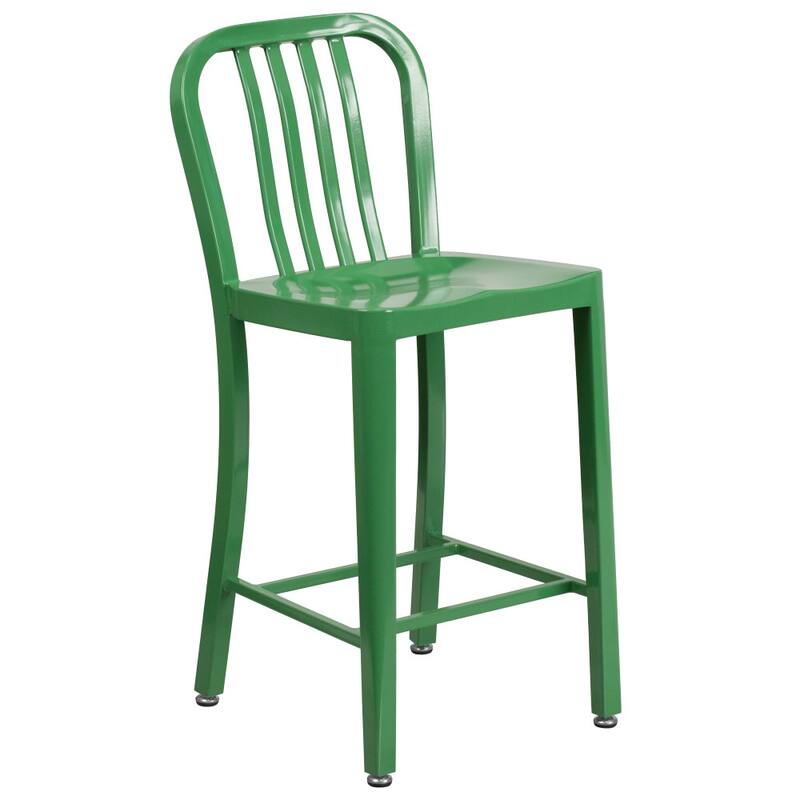 2 Pack 24'' High Metal Indoor-Outdoor Counter Height Stool w/ Vertical Slat Back