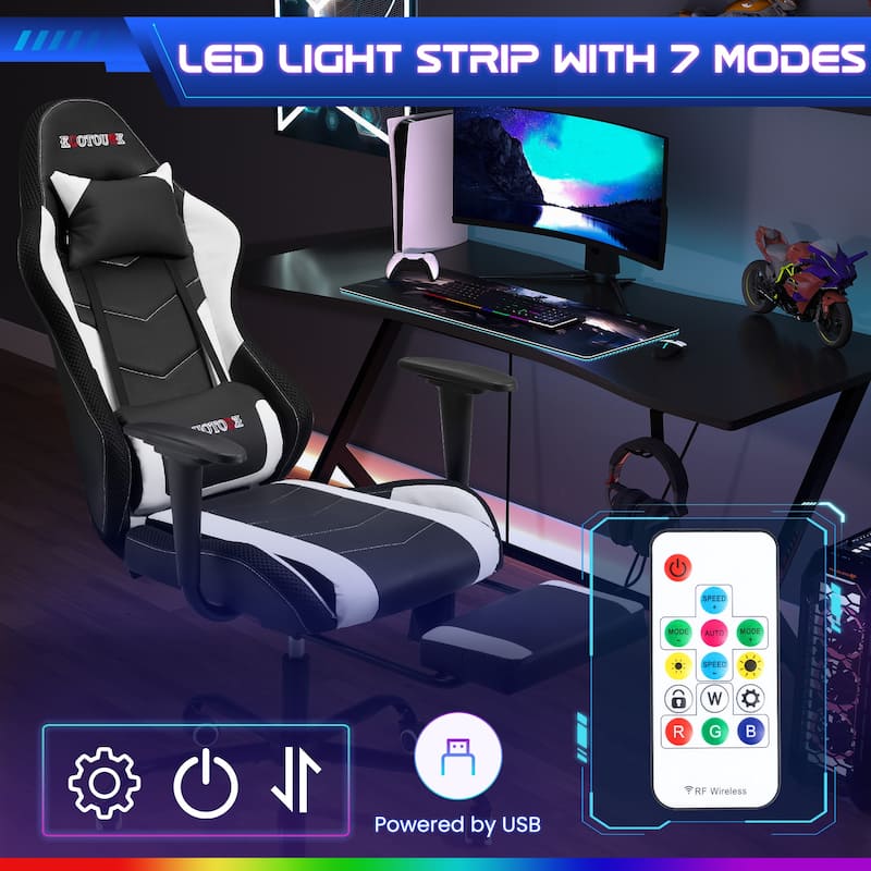 EROMMY RGB LED Gaming Chair with Massage Lumbar Support & Footrest, Ergonomic Reclining Computer Chair for Adults