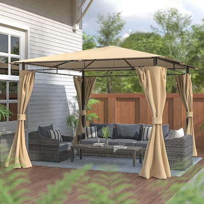 Maypex 10ft. x 10ft. Steel Outdoor Patio Gazebo with Curtains Tan