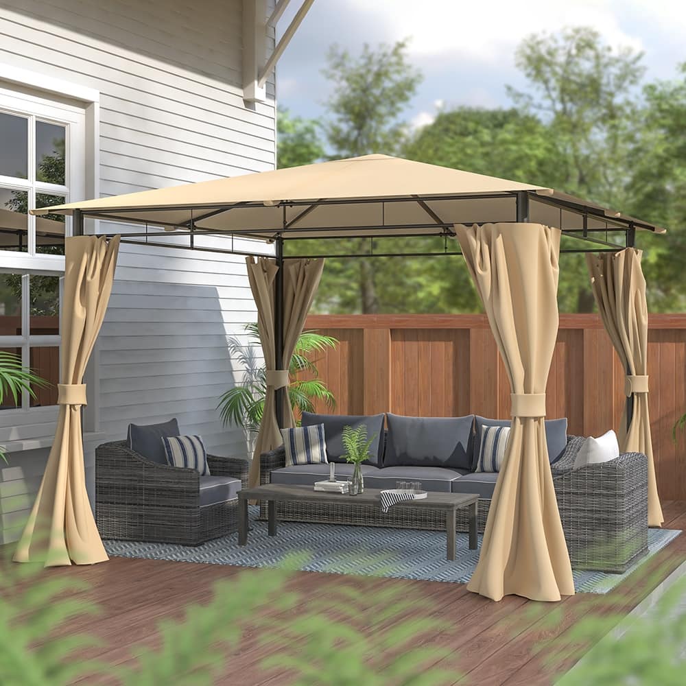 Maypex 10ft. x 10ft. Steel Outdoor Patio Gazebo with Curtains Tan