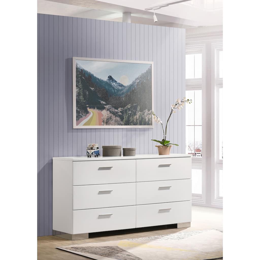 Dulcey White High Gloss 6-drawer Dresser