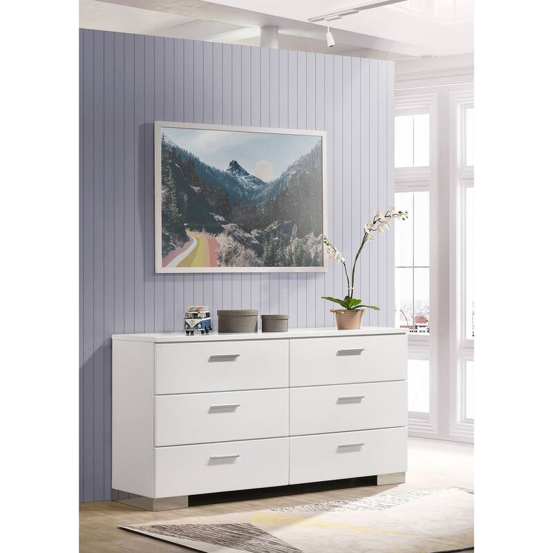 Dulcey White High Gloss 6-drawer Dresser