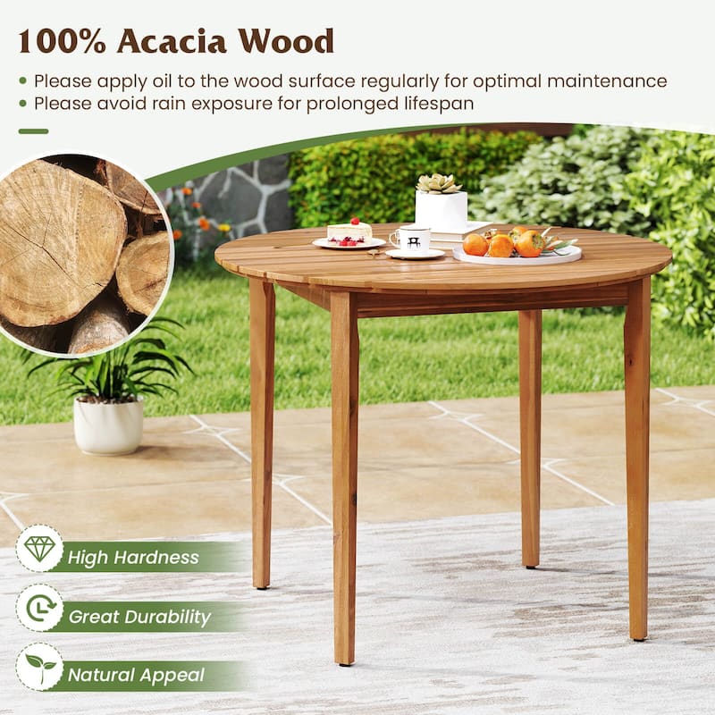 Costway Round Outdoor Dining Table for 4 People 36 inch Acacia Wood - See Details