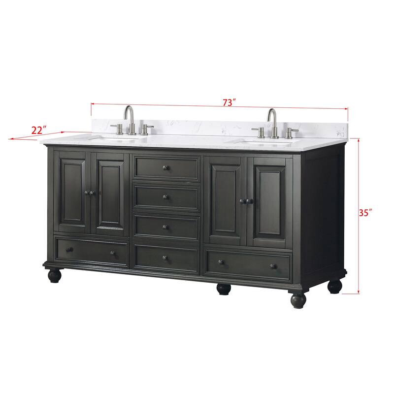 Thompson 72 in. Double Sink Bathroom Vanity with Engineered Stone Top - 73"W x 22"D x 35"H