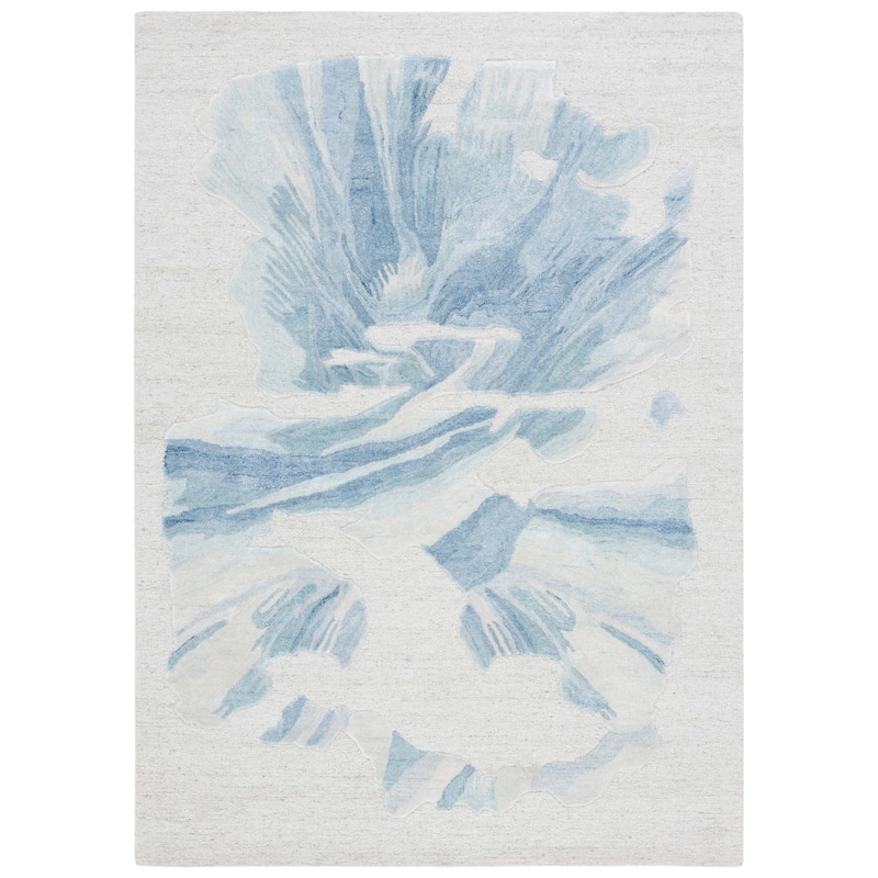 SAFAVIEH Handmade Fifth Avenue Maie Mid-Century Modern Wool Rug - 6' Square - Beige/Blue
