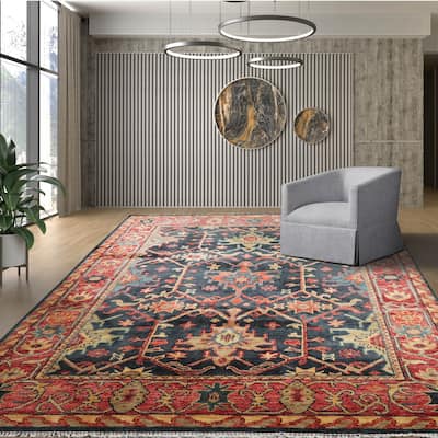 Hand Knotted Arts & Craft Blue Turkish Oushak Wool Traditional Area Rug
