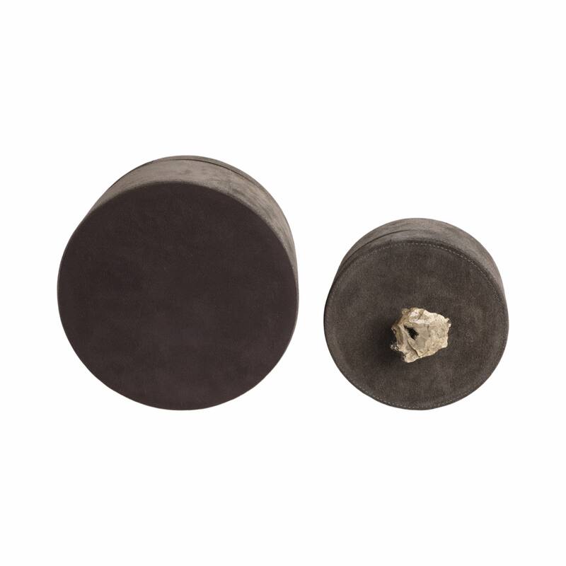 Wood Keepsake Box Stone Knob Lid Elegant Storage (Set of 2) - 5" Gray - 8" x 8" x 5"