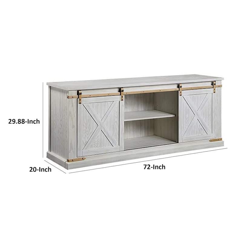 Bego 72 Inch TV Entertainment Console, Sliding Barn Door, Shelves, White