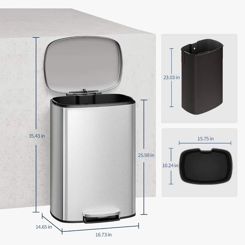 13.2 & 2.6 Gallon Kitchen Trash Can, Step-On Pedal Bins Combo Set