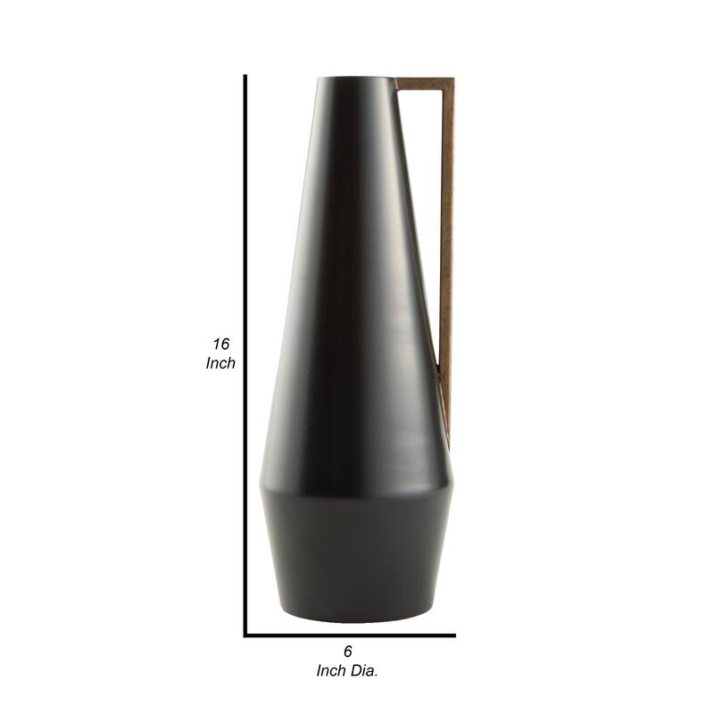 Ezra 20 Inch Decorative Flower Vase, Angular Gold Handle, Black Metal