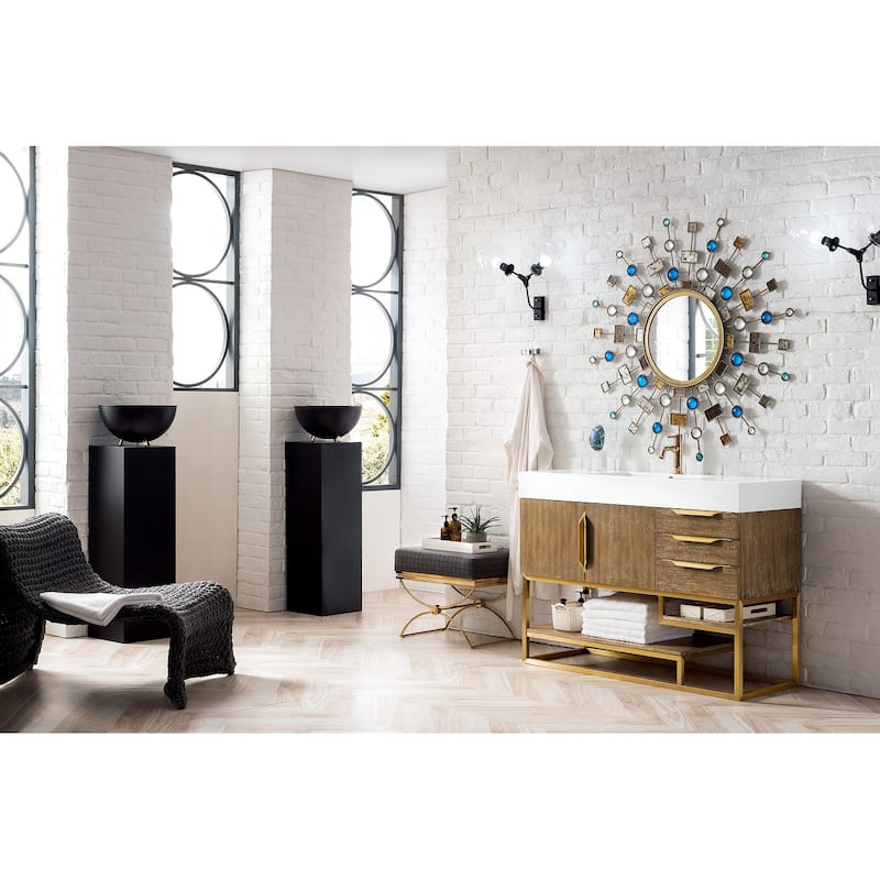 James Martin Vanities Columbia 48" Single Vanity, Latte Oak with Radiant Gold Hardware