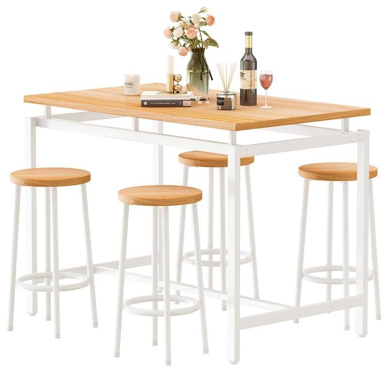 Eureka Industrial Modern Counter Height Pub 5-piece Dining Set, Wood Rustic Kitchen Dining Bar Set For Dining Room, Apartment