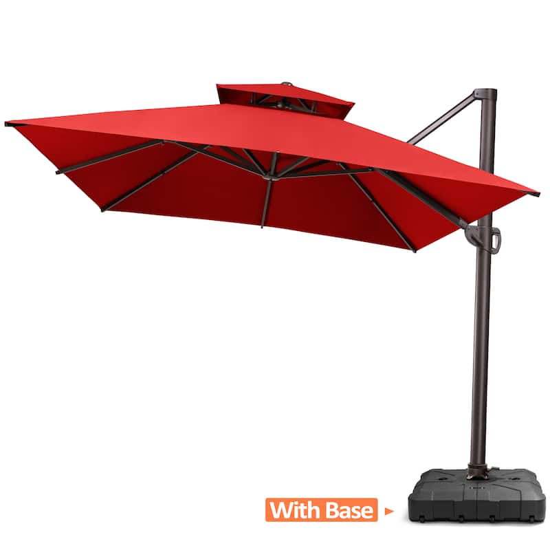 Pellebant 10FT x 13FT Outdoor Patio Offset Umbrella 360 degrees Rotation with Base - Red