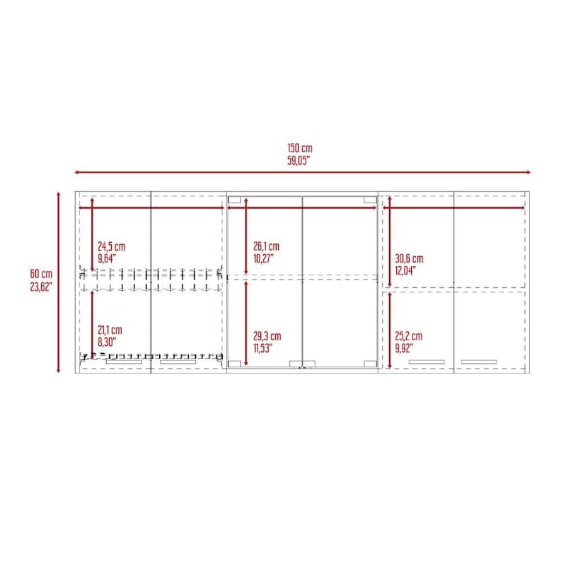 Wall cabinet 24" H, four Doors, with two internal Shelves and internal plate and glass organizer